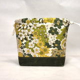 Schoolyard Flowers Green Large Drawstring Knitting Project Craft Bag