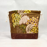 Garden Brown Large Drawstring Knitting Project Craft Bag