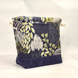 Garden Navy Large Drawstring Knitting Project Craft Bag