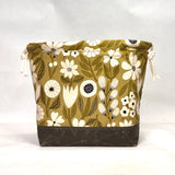 Gather Flowers Olive Large Drawstring Knitting Project Craft Bag