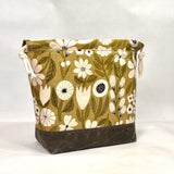 Gather Flowers Olive Large Drawstring Knitting Project Craft Bag
