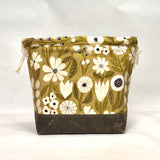 Gather Flowers Olive Large Drawstring Knitting Project Craft Bag