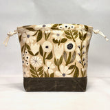 Gather Flowers Natural Large Drawstring Knitting Project Craft Bag