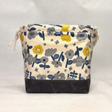 Knap Flowers Grey Navy Large Drawstring Knitting Project Craft Bag