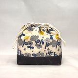 Knap Flowers Grey Navy Large Drawstring Knitting Project Craft Bag