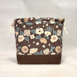 Knap Flowers Brown Navy Large Drawstring Knitting Project Craft Bag
