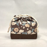 Knap Flowers Brown Navy Large Drawstring Knitting Project Craft Bag