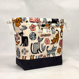 Scandinavian Cats Navy Large Drawstring Knitting Project Craft Bag
