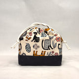 Scandinavian Cats Navy Large Drawstring Knitting Project Craft Bag