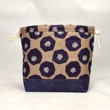 Mellow Taupe Navy Large Drawstring Knitting Project Craft Bag