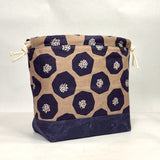 Mellow Taupe Navy Large Drawstring Knitting Project Craft Bag