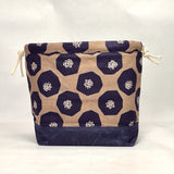 Mellow Taupe Navy Large Drawstring Knitting Project Craft Bag
