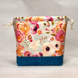 Blushing Floral Large Drawstring Knitting Project Craft Bag