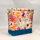 Blushing Floral Large Drawstring Knitting Project Craft Bag