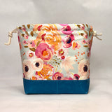 Blushing Floral Large Drawstring Knitting Project Craft Bag