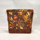 Birds in the Woods Brown Large Drawstring Knitting Project Craft Bag