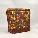 Birds in the Woods Brown Large Drawstring Knitting Project Craft Bag