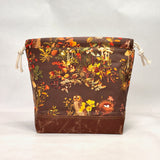 Birds in the Woods Brown Large Drawstring Knitting Project Craft Bag