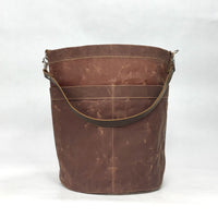 Dark Oak Waxed Canvas Round Bucket Tote with Leather Detachable Strap