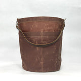 Dark Oak Waxed Canvas Round Bucket Tote with Leather Detachable Strap