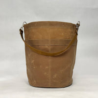 Tan Waxed Canvas Round Bucket Tote with Leather Detachable Strap