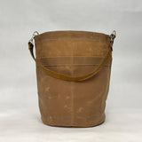 Tan Waxed Canvas Round Bucket Tote with Leather Detachable Strap