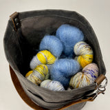 Dark Oak Waxed Canvas Round Bucket Tote with Leather Detachable Strap