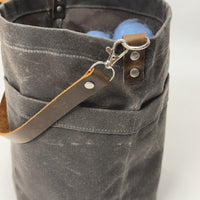 Dark Oak Waxed Canvas Round Bucket Tote with Leather Detachable Strap