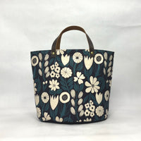 Gather Flowers Black Oval Bottom Knitting Craft Tote Bag