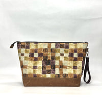 Gather Geometric Brown XL Zipper Knitting Project Craft Bag with Detachable Leather Wrist Strap