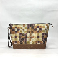 Gather Geometric Brown XL Zipper Knitting Project Craft Bag with Detachable Leather Wrist Strap