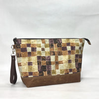 Gather Geometric Brown XL Zipper Knitting Project Craft Bag with Detachable Leather Wrist Strap