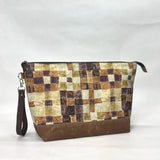 Gather Geometric Brown XL Zipper Knitting Project Craft Bag with Detachable Leather Wrist Strap