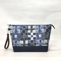 Gather Geometric Blue XL Zipper Knitting Project Craft Bag with Detachable Leather Wrist Strap
