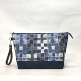 Gather Geometric Blue XL Zipper Knitting Project Craft Bag with Detachable Leather Wrist Strap