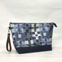 Gather Geometric Blue XL Zipper Knitting Project Craft Bag with Detachable Leather Wrist Strap