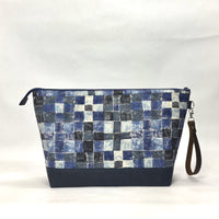 Gather Geometric Blue XL Zipper Knitting Project Craft Bag with Detachable Leather Wrist Strap