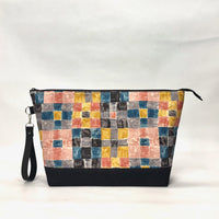 Gather Geometric Pink XL Zipper Knitting Project Craft Bag with Detachable Leather Wrist Strap