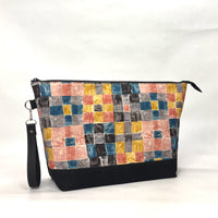 Gather Geometric Pink XL Zipper Knitting Project Craft Bag with Detachable Leather Wrist Strap