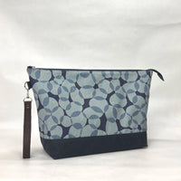 Gather Circles Blue XL Zipper Knitting Project Craft Bag with Detachable Leather Wrist Strap