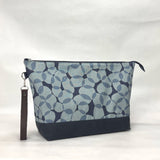 Gather Circles Blue XL Zipper Knitting Project Craft Bag with Detachable Leather Wrist Strap