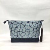 Gather Circles Blue XL Zipper Knitting Project Craft Bag with Detachable Leather Wrist Strap