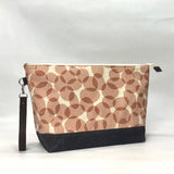 Gather Circles Pink XL Zipper Knitting Project Craft Bag with Detachable Leather Wrist Strap