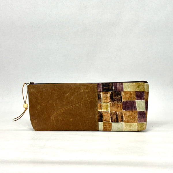 Gather Geometric Brown R Short Wide Small Zipper Pouch Gadget Case Cosmetics Bag