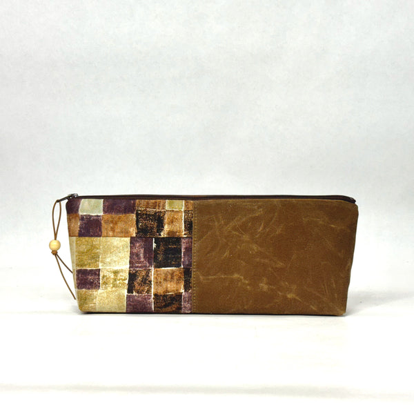 Gather Geometric Brown L Short Wide Small Zipper Pouch Gadget Case Cosmetics Bag
