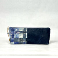 Gather Geometric Blue L Short Wide Small Zipper Pouch Gadget Case Cosmetics Bag