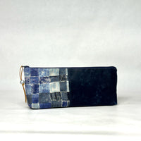 Gather Geometric Blue L Short Wide Small Zipper Pouch Gadget Case Cosmetics Bag