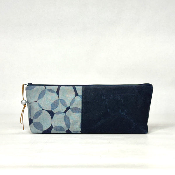 Gather Circles Blue L Short Wide Small Zipper Pouch Gadget Case Cosmetics Bag