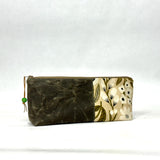 Gather Flowers Beige Short Wide Small Zipper Pouch Gadget Case Cosmetics Bag