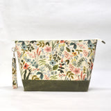 Rifle Paper Co Herb Garden Natural XL Zipper Knitting Project Craft Wedge Bag with Detachable Leather Wrist Strap